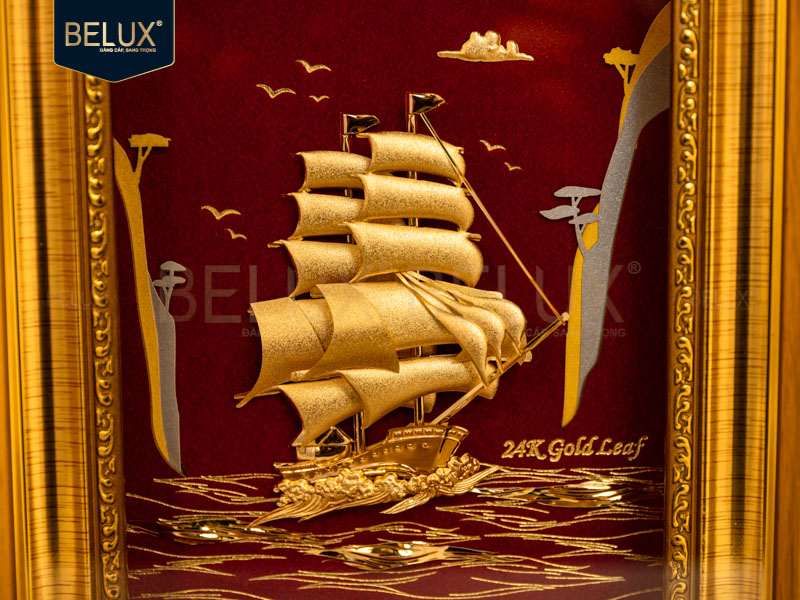 Tranh thuận buồm xuôi gió dát vàng 24k 25x20cm